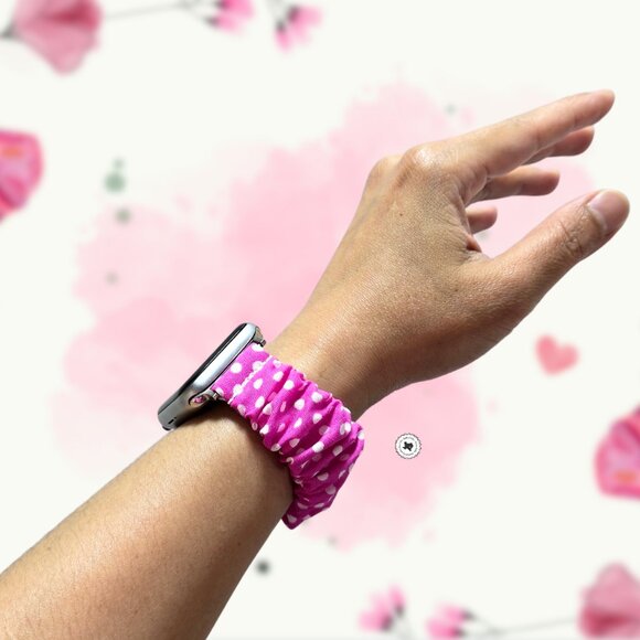 Pink Scrunchie Watch Band for Samsung, Fitbit, Apple Watch, Garmin, Gizmo - Picture 3 of 8
